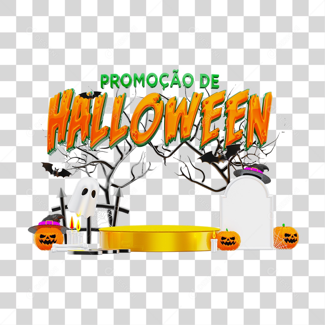 Objetos de Halloween Texto 3D Promoção de Halloween PNG