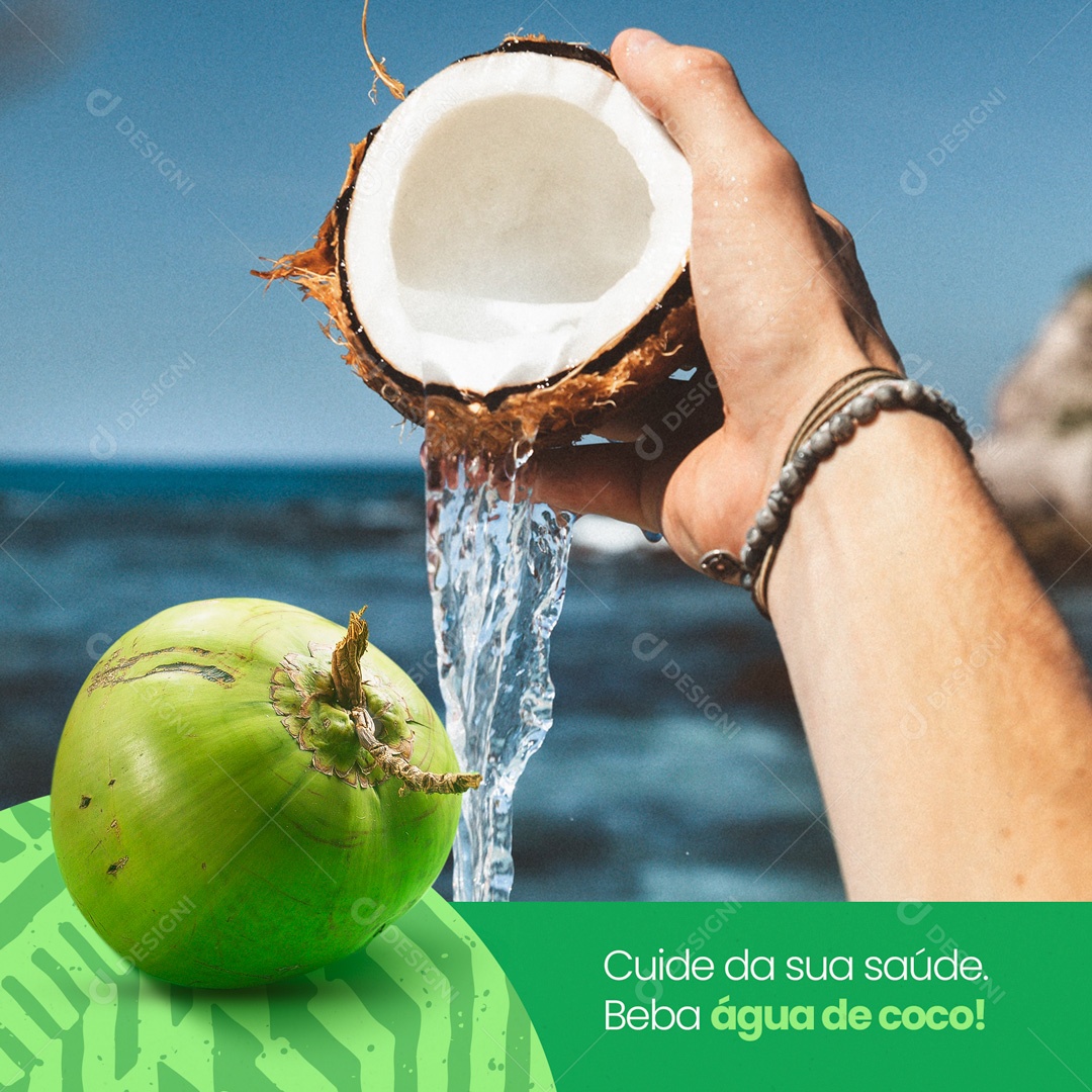 Cuide da sua Saúde Beba Agua de Coco Social Media PSD Editável