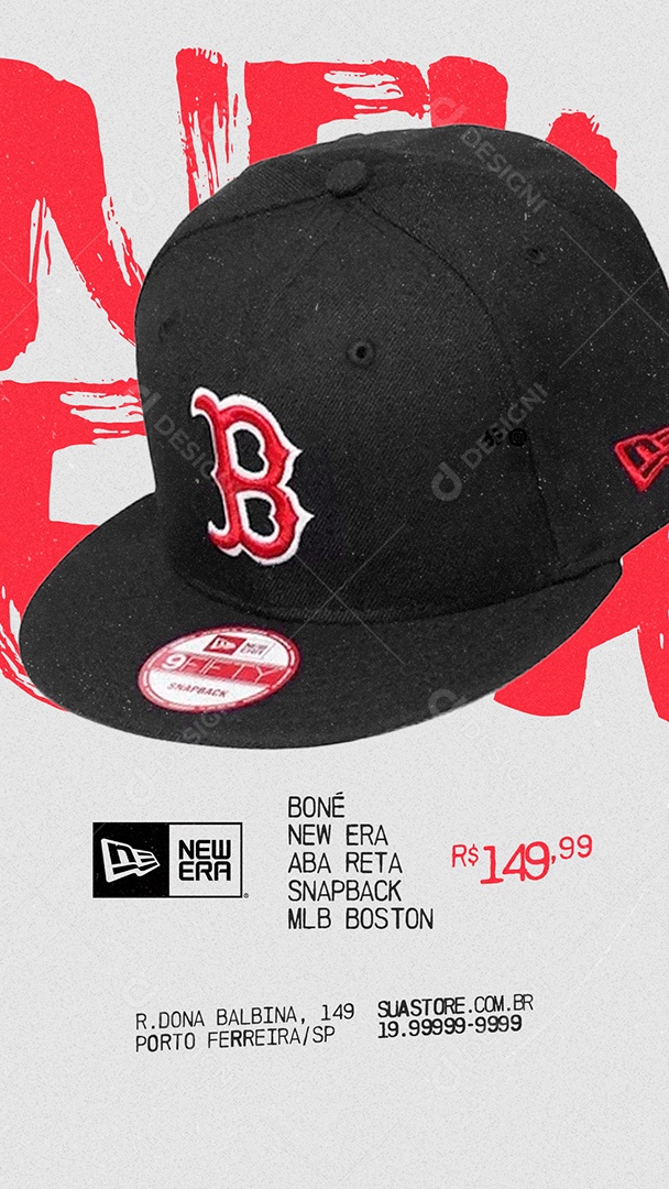 Story Boné New Era Aba Reta Snapback Mlb Boston Loja de Boné Social Media PSD Editável