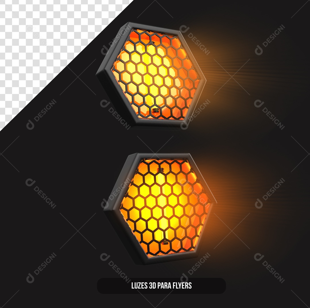 Refletores de Luz Com Luzes Amarela Elemento 3D para Composição PSD + PNG