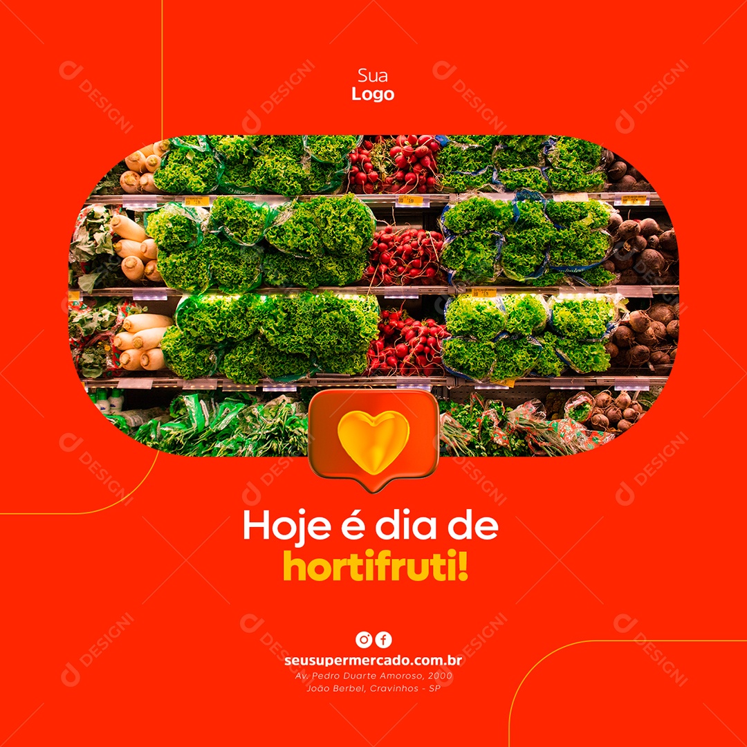 Hoje é Dia de Hortifruti Supermercado Social Media PSD Editável