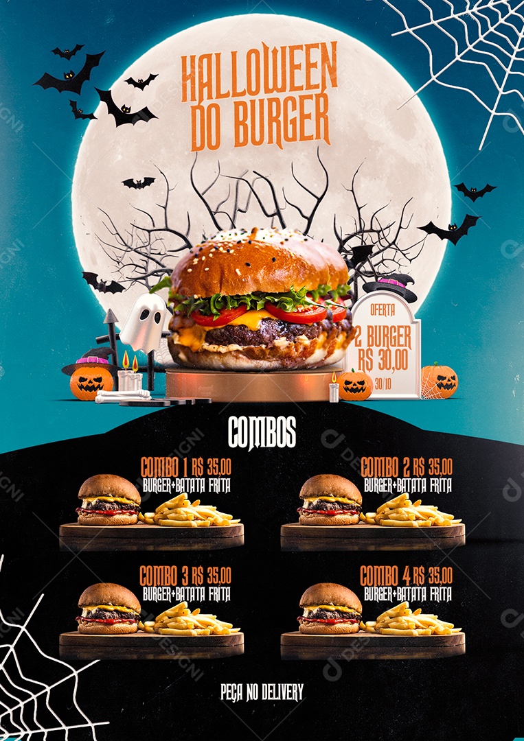 Halloween do Burger Oferta Hamburgueria Social Media PSD Editável