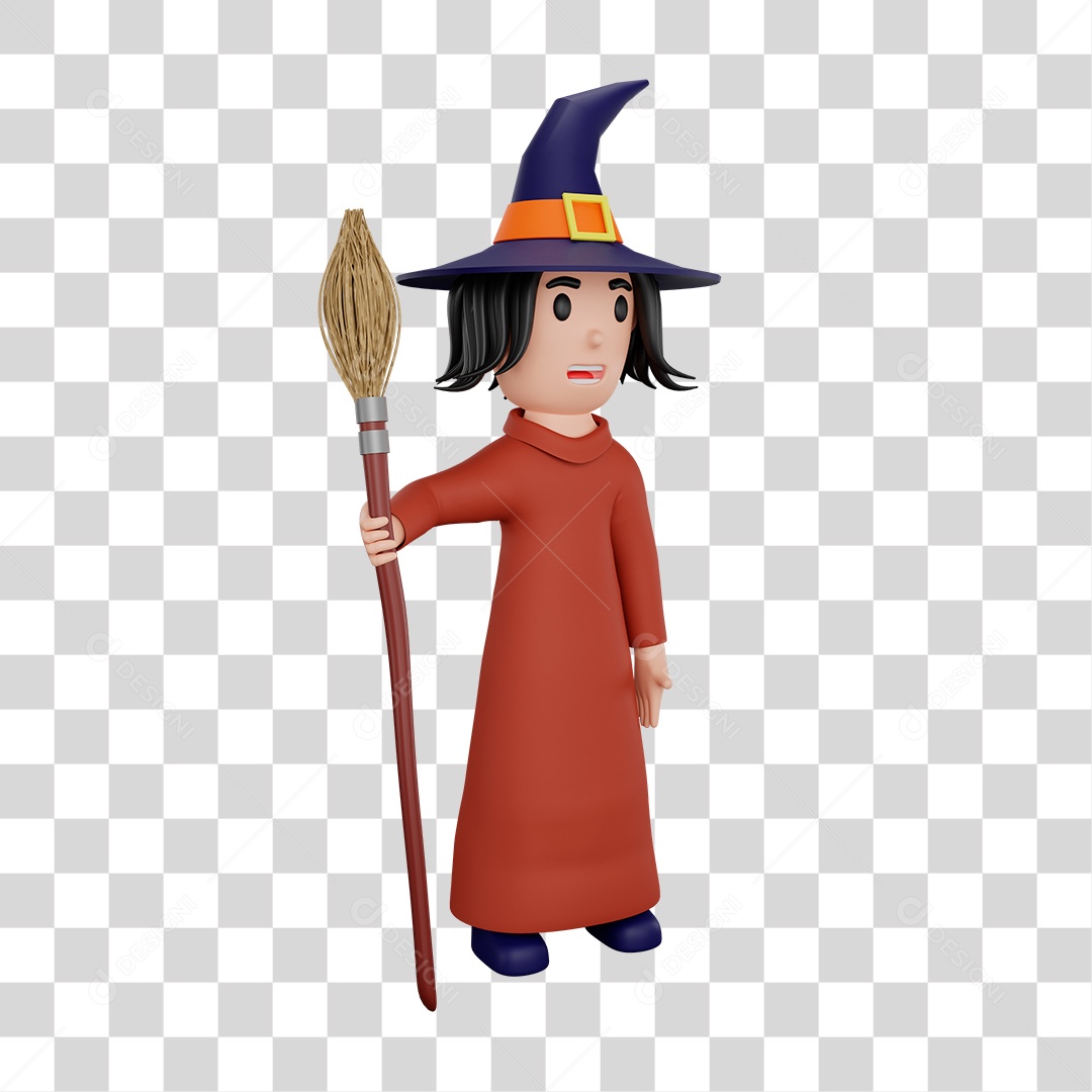 Witch with Broom PNG Transparent