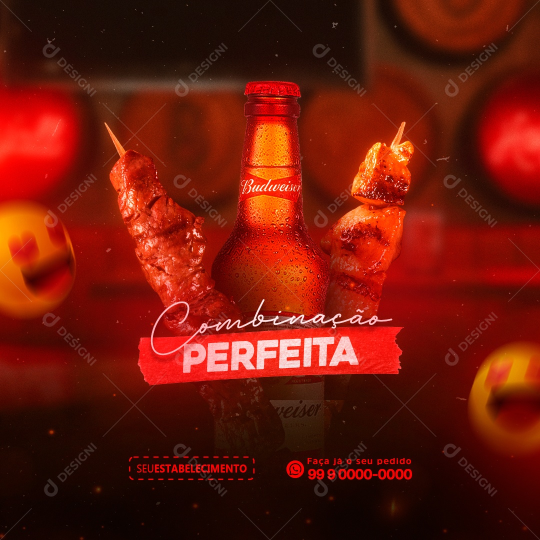 Combinação Perfeita Churrascaria Social Media PSD Editável