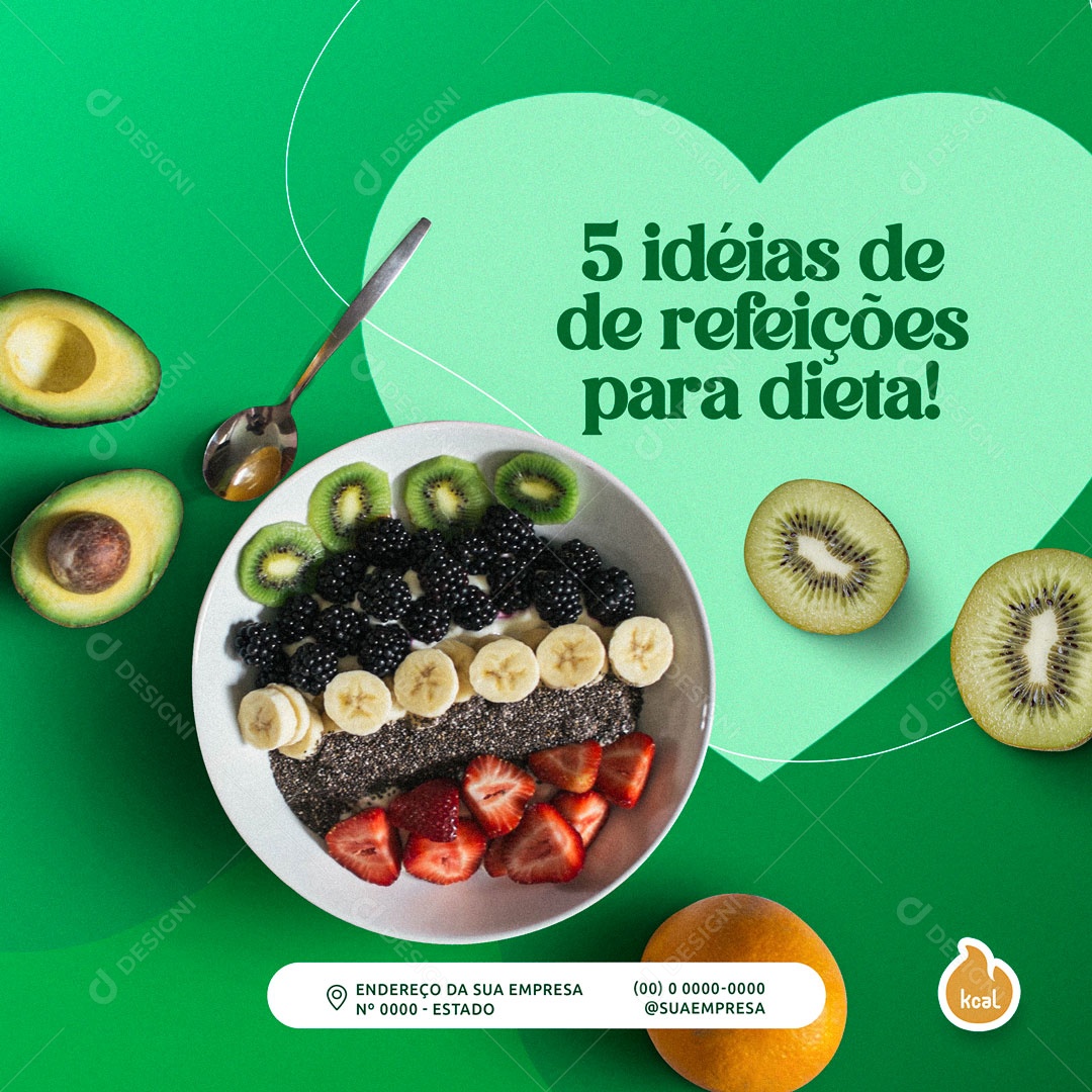 Social Media 5 Idéias de Refeições para Dieta Nutricionista PSD Editável