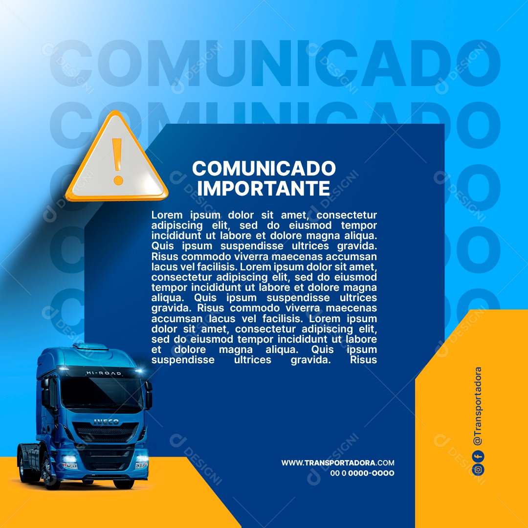 Comunicado Importante Transportadora Social Media PSD Editável