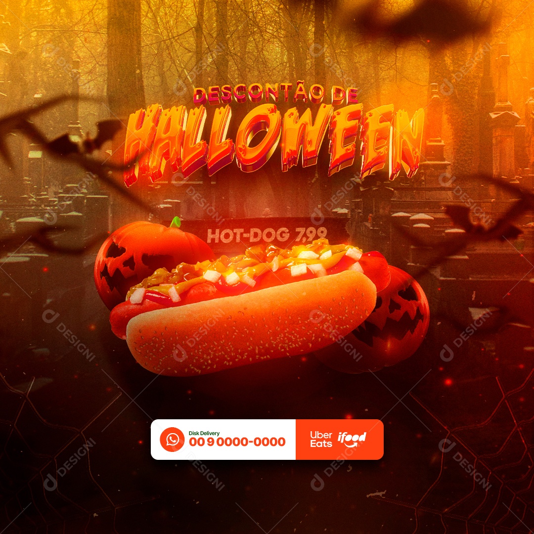 Descontão de Halloween Hot Dog Cachorro Quente Social Media PSD Editável