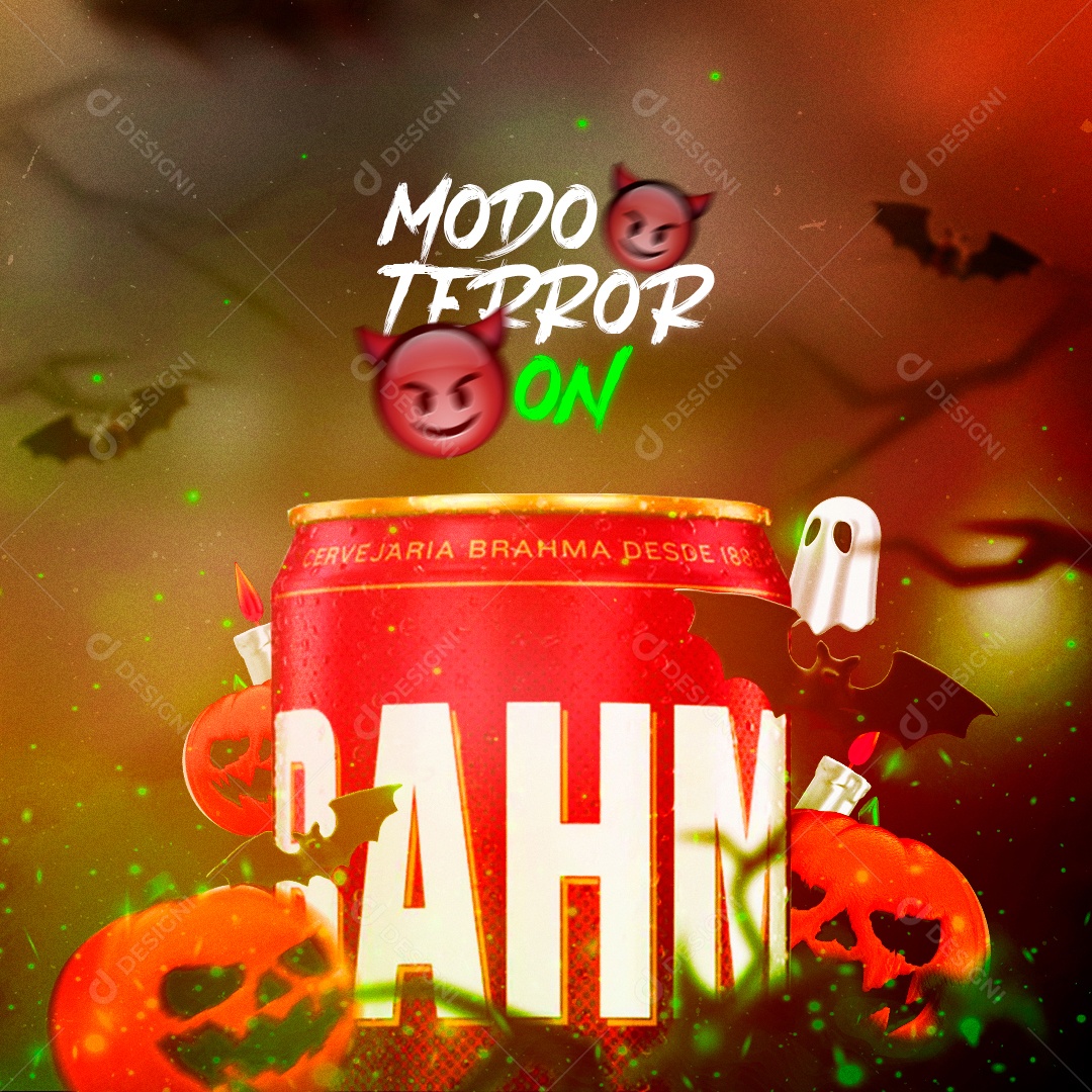 Modo Terror On Brahma Distribuidora Halloween Social Media PSD Editável