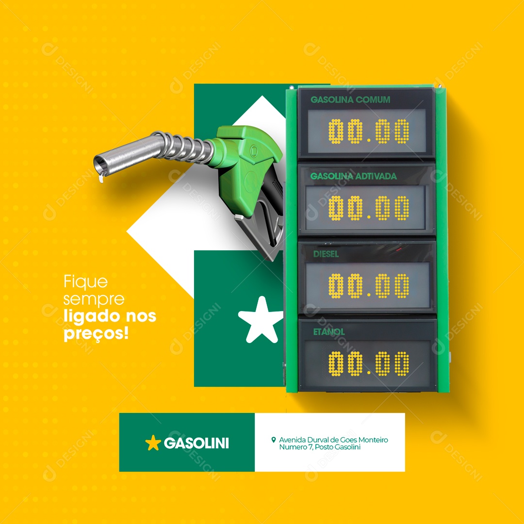 Posto de Combustível Gasolina Fique Ligado nos Preços Social Media PSD Editável