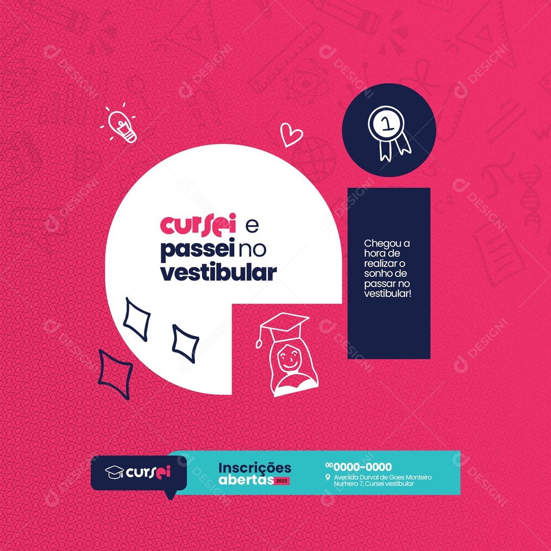 Cursinho Pré Vestibular Inscrições Abertas Social Media PSD Editável