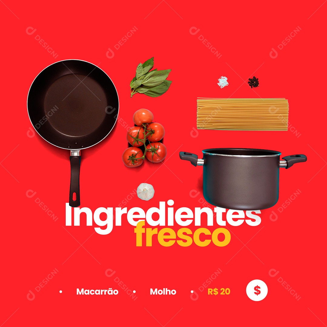 Social Media Massas Macarrão Ingredientes Frescos PSD Editável