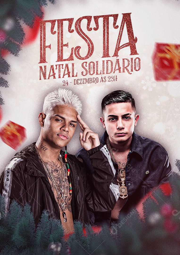 Festa Natal Solidário Mc Cabelinho e Mc Hariel Flyers Social Media PSD Editável