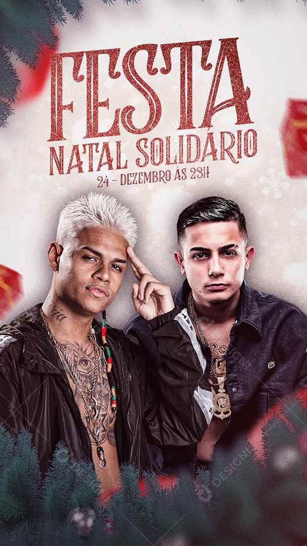 Story Festa Natal Solidário Mc Cabelinho e Mc Hariel Flyers Social Media PSD Editável