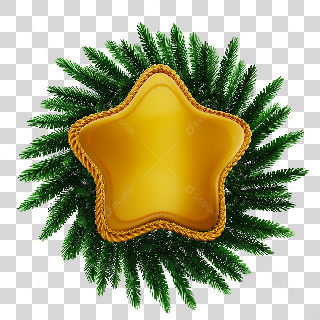 Decoração de Natal Estrela Dourada com Guirlanda PNG Transparente