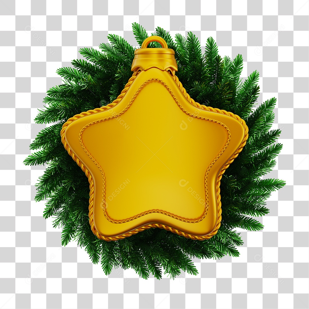 Decoração de Natal Estrela Dourada com Guirlanda PNG Transparente