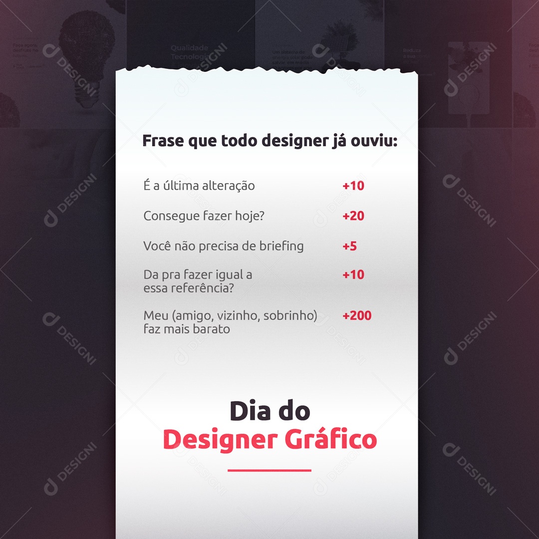 Frase que todo Designer já Ouviu Feliz Dia do Designer Gráfico Social Media PSD Editável