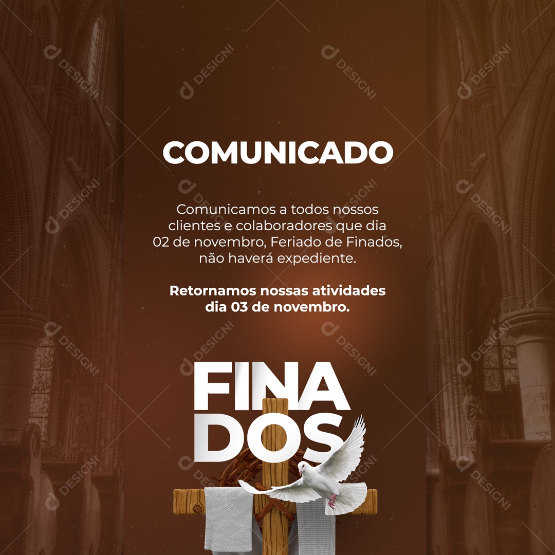 Comunicado Aviso Dia de Finados Social Media PSD Editável