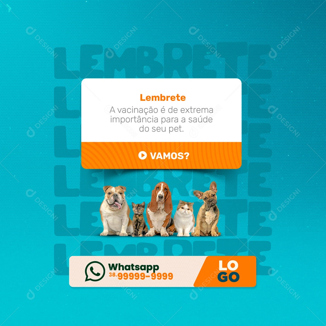 Lembrete Pet Shop a Vacinação é de Grande Importância para a Saúde do seu Pet Social Media PSD Editável