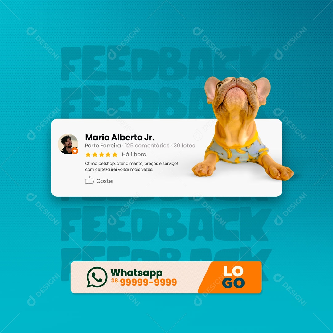 Social Media Feedback Pet Shop Tosa e Banho PSD Editável