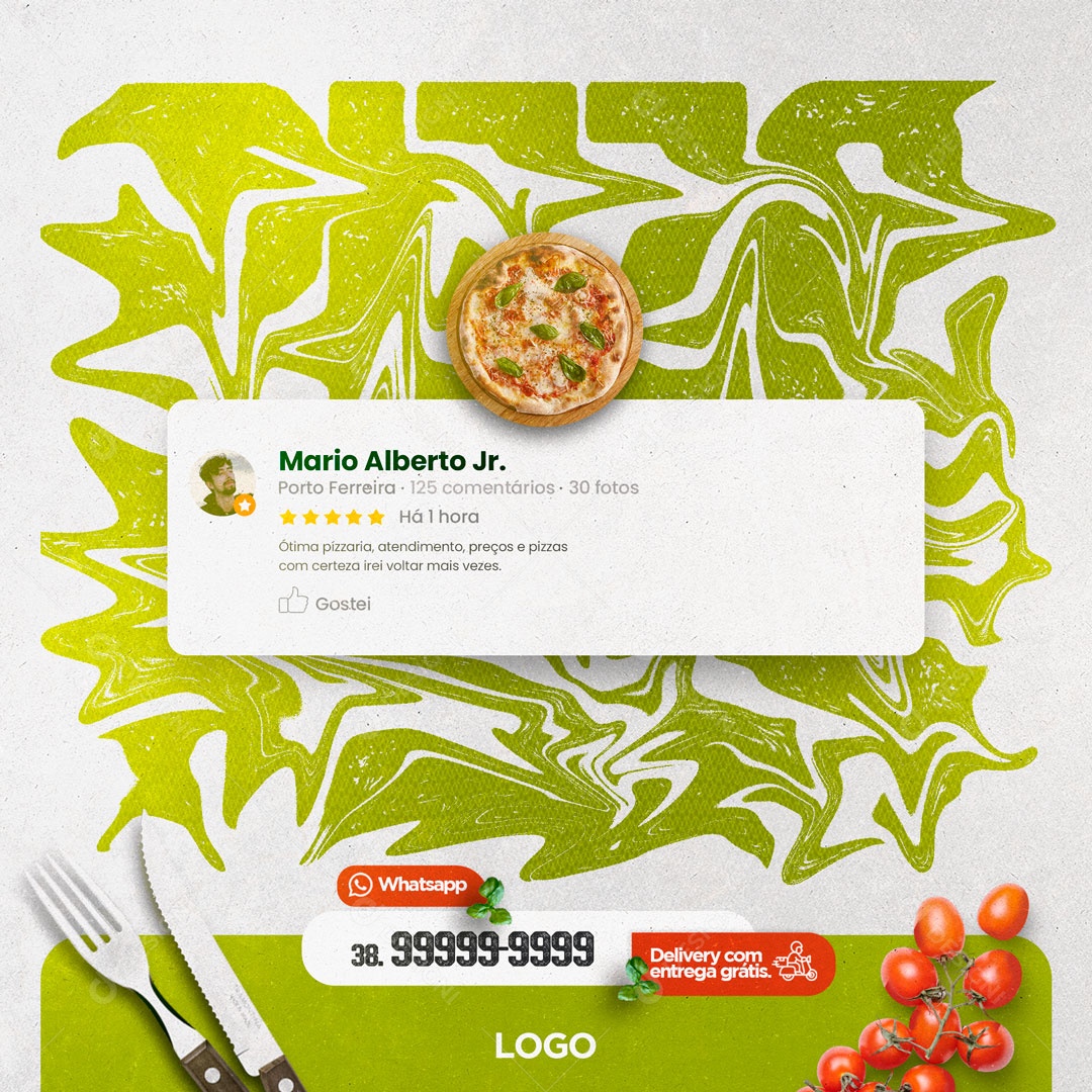 Feedback Pizzaria Pizza Saborosa Social Media PSD Editável