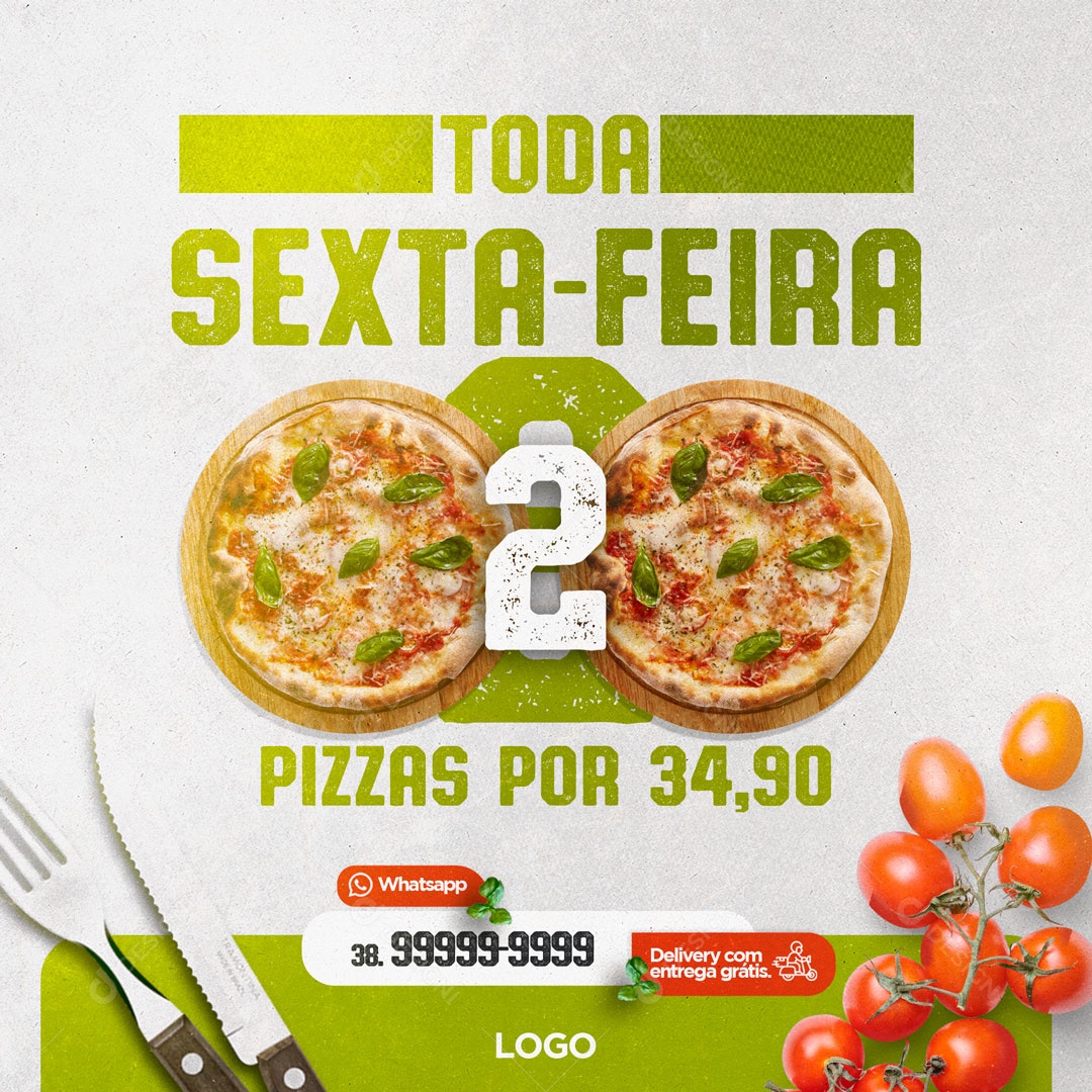 Todas Sexta Feira Pizza na Promoção Pizzaria Social Media PSD Editável