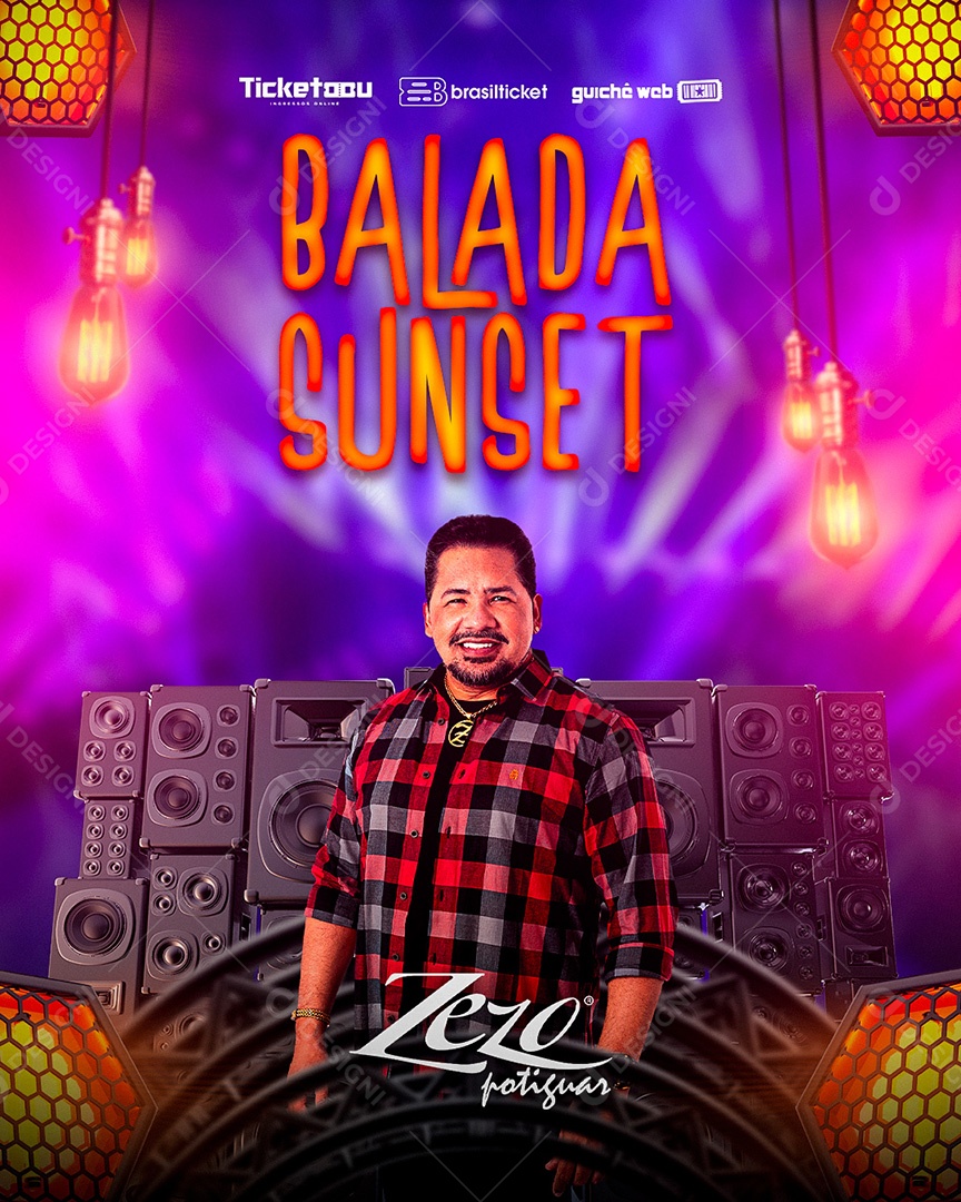 Flyer Balada Sunset Zezo Potiguar Social Media PSD Editável