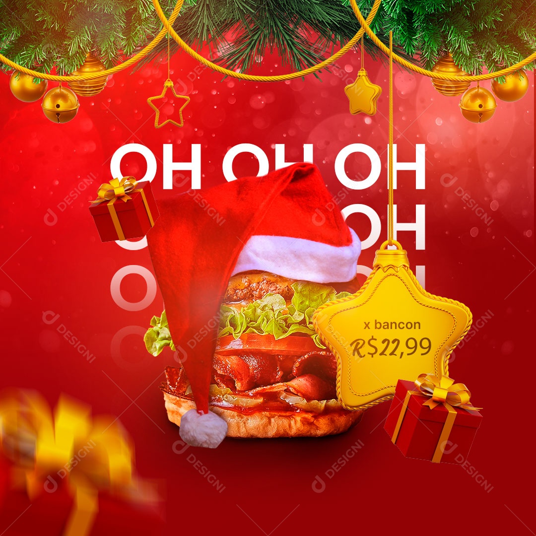 Oh Oh Oh XBacon Hamburgueria Feliz Natal Social Media PSD Editável