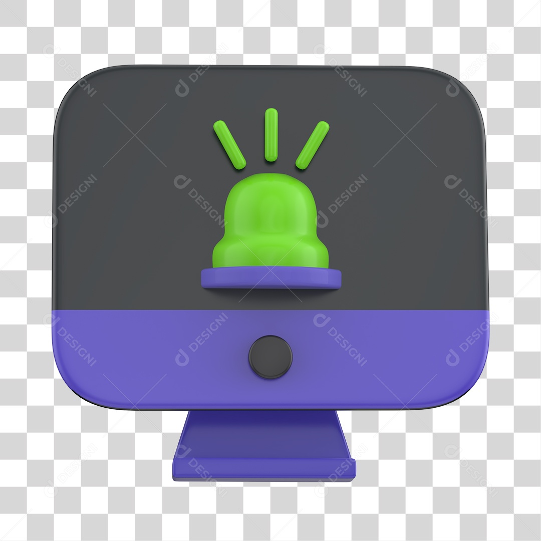 Monitor com Ícone de Alerta Verde PNG Transparente