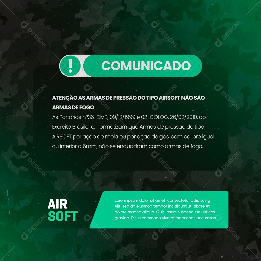 Comunicado Loja de Airsoft Social Media PSD Editável