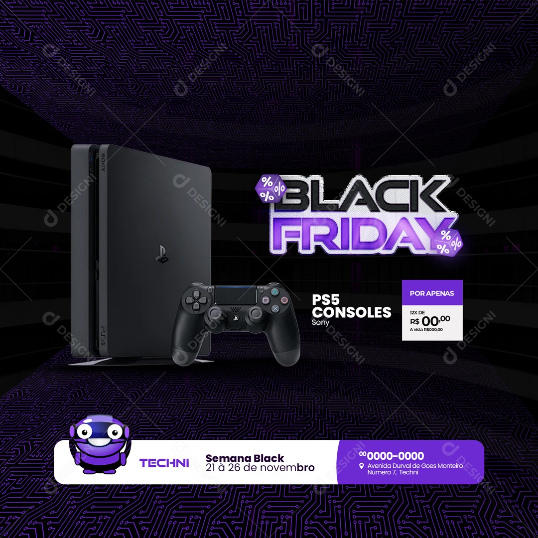 Semana Black Friday PS5 Consoles Social Media PSD Editável