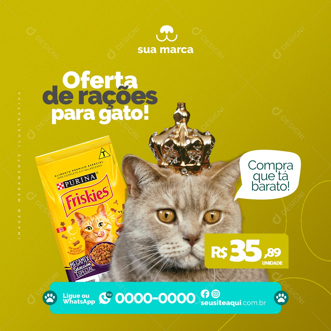 Oferta de Rações para Gato Pet Shop Social Media PSD Editável