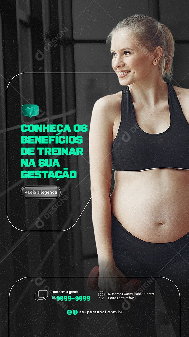 Story Conheça os Benefícios de Treinar na Sua Gestação Personal Trainer Social Media PSD Editável