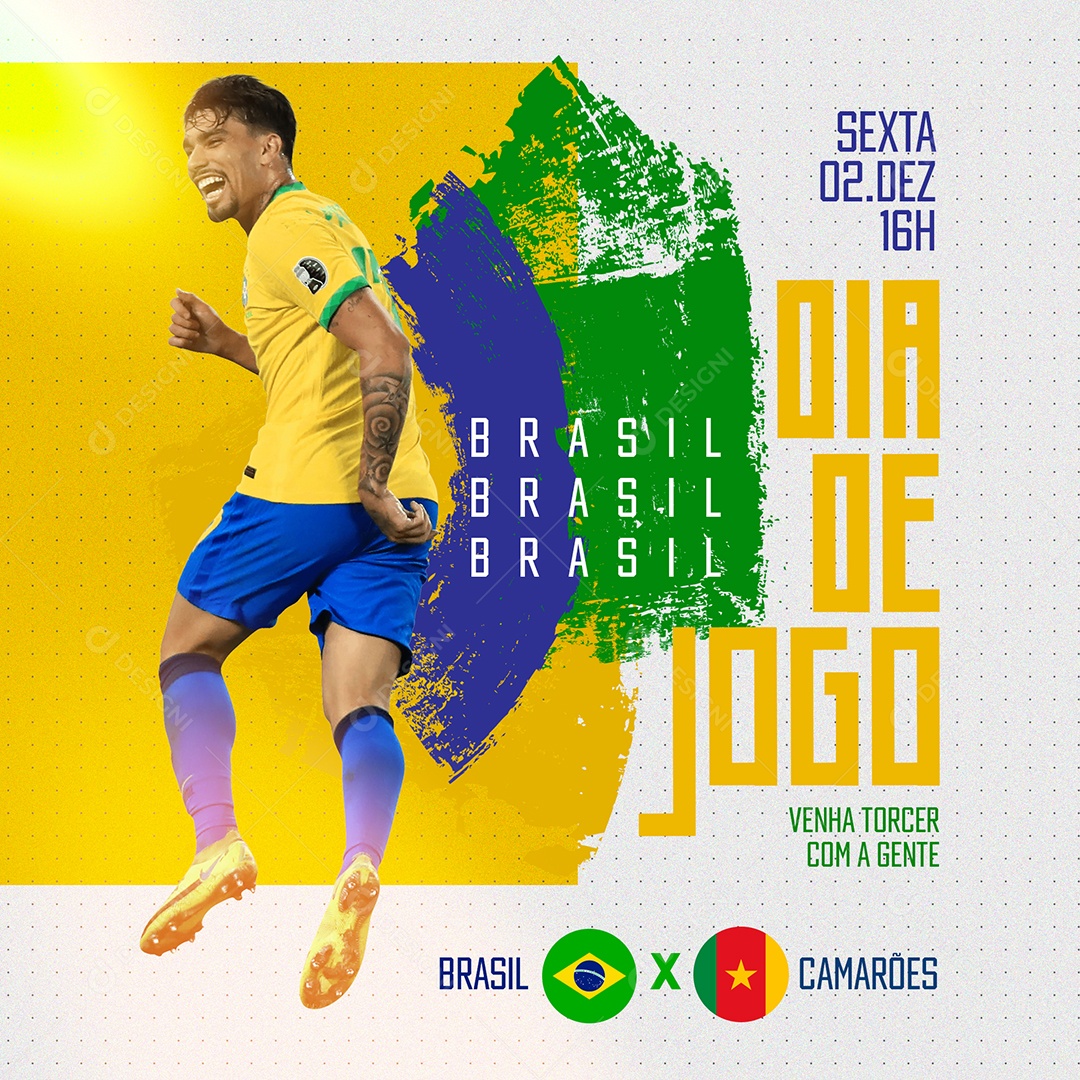 Template Social Media Copa do Mundo Dia de Jogo Brasil x Camarões