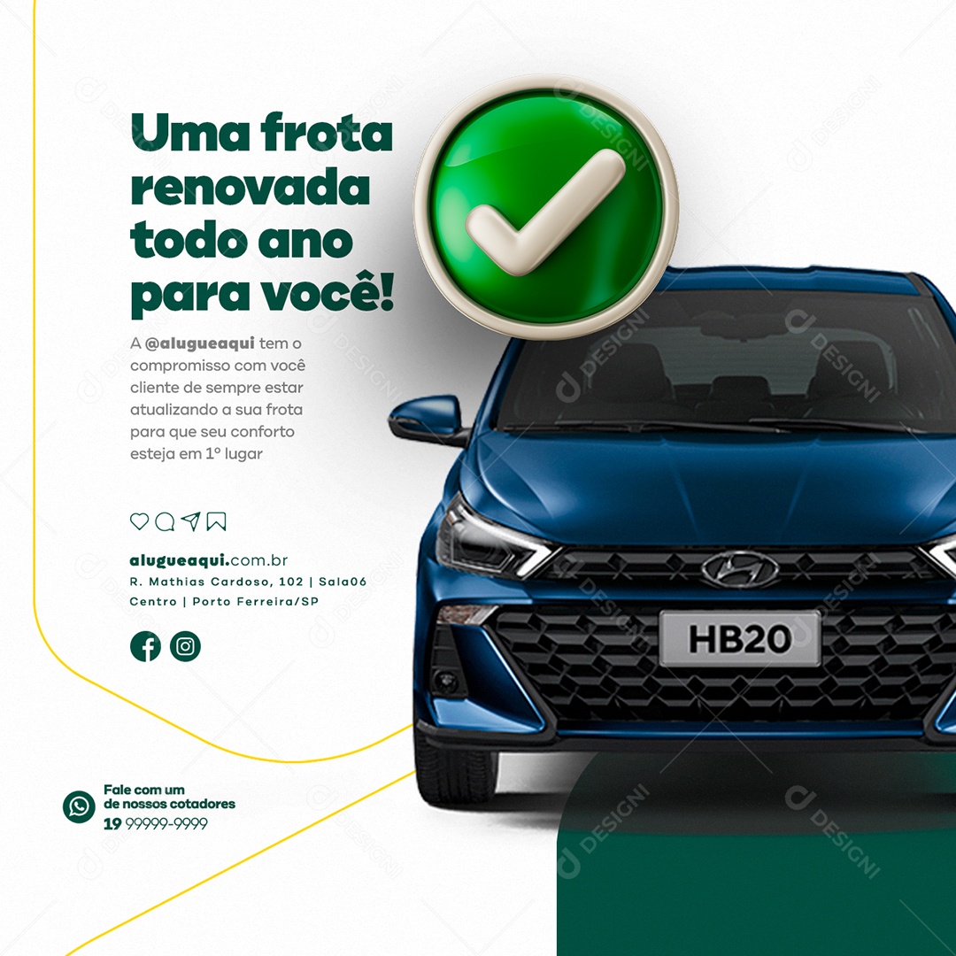 Uma Frota Renovada Todo Ano para Você Locadora de Carros Social Media PSD Editável