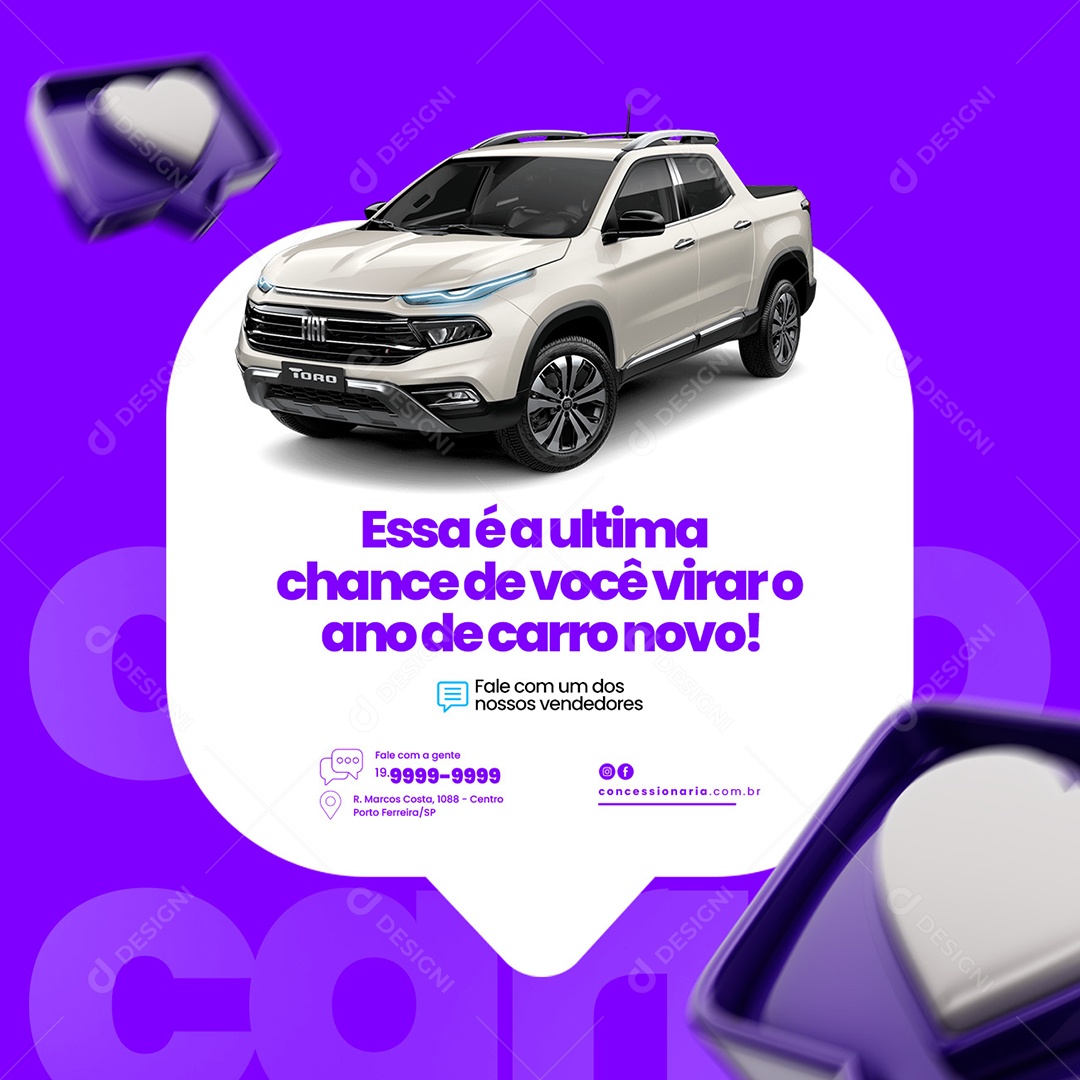 Essa é a Ultima Chance de Você Vira o Ano de Carro Novo Concessionária Social Media PSD Editável