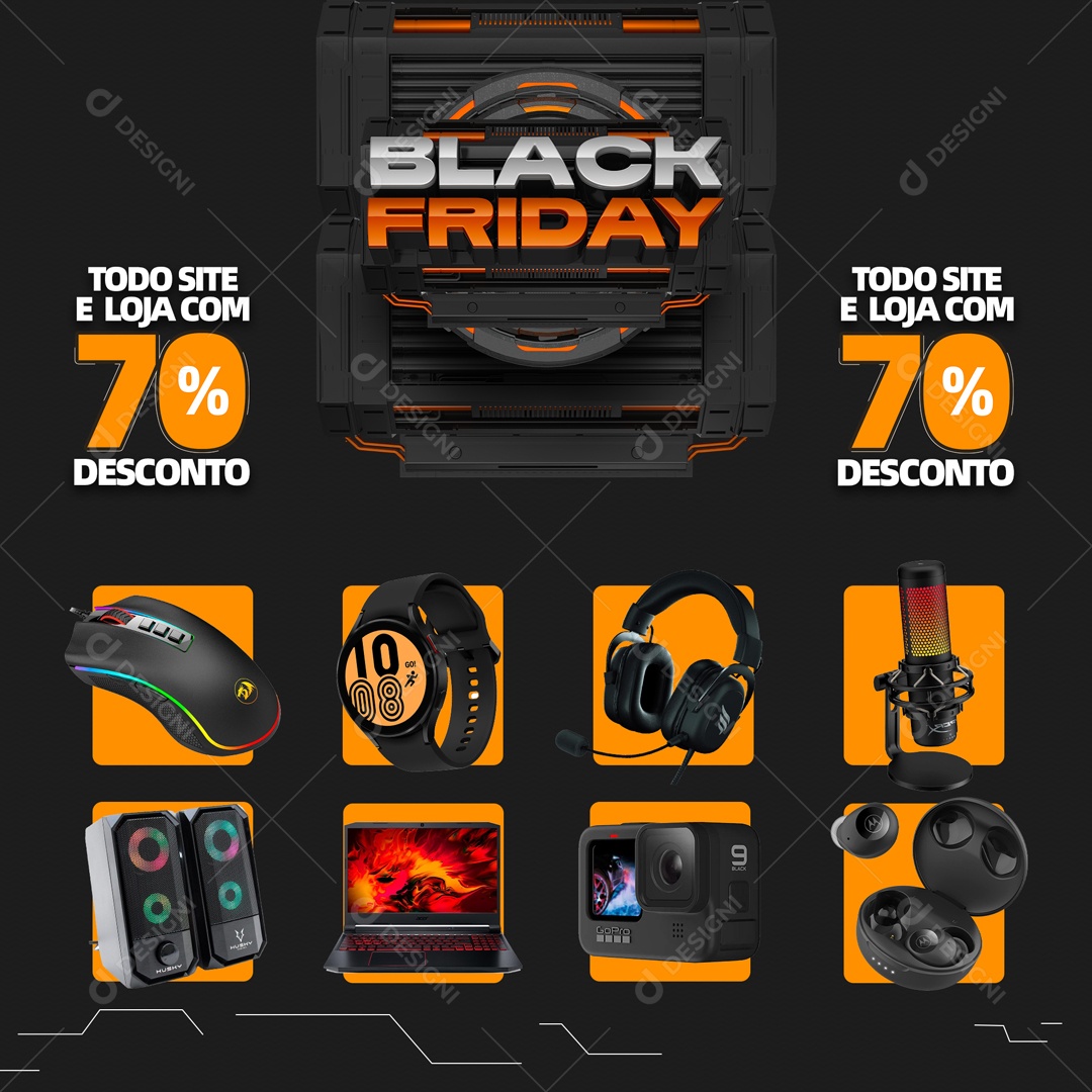 Black Friday Todo Site e Loja Com 70% Desconto Social Media PSD Editável