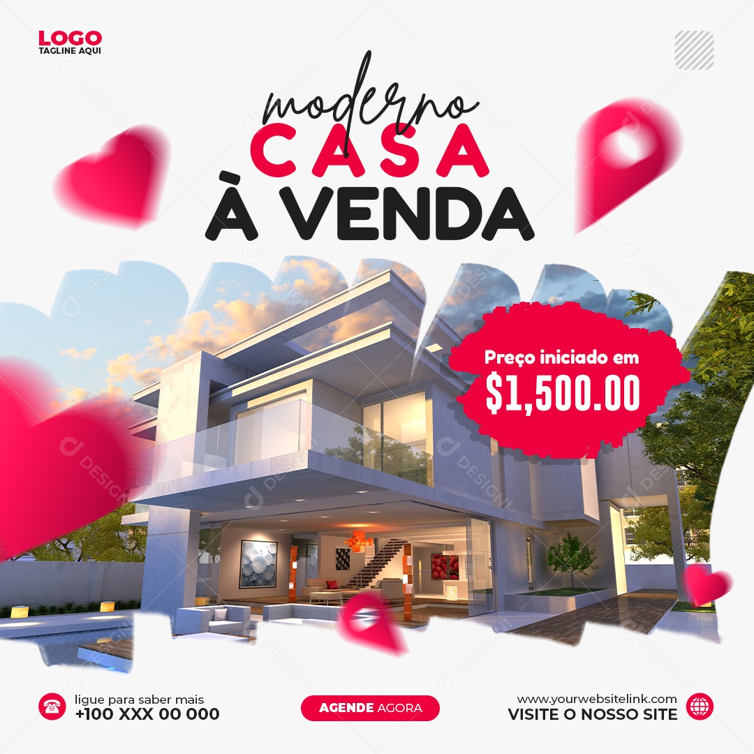 Social Media Real Estate Modern House For Sale Editable PSD