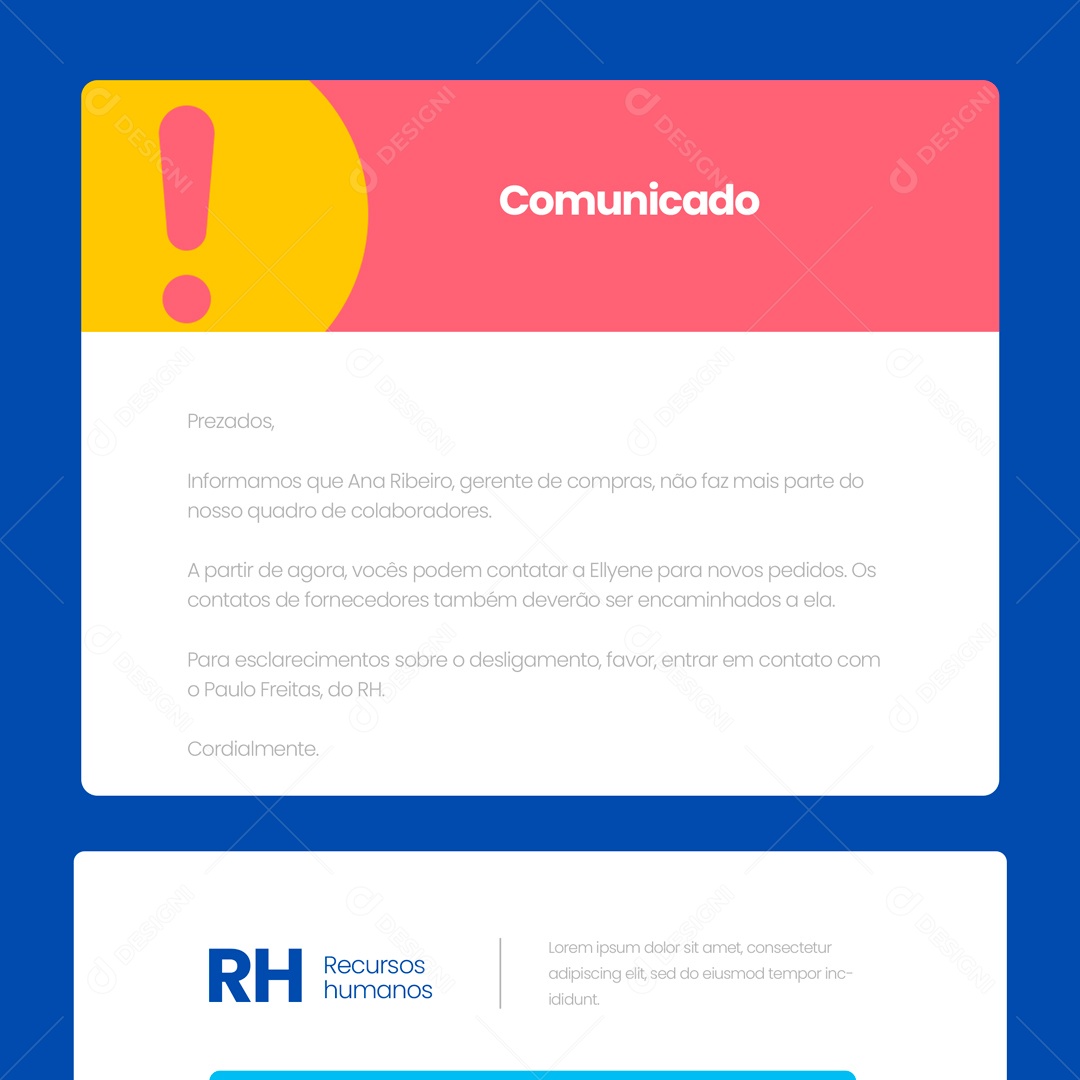 Comunicado Recursos Humanos RH Social Media PSD Editável