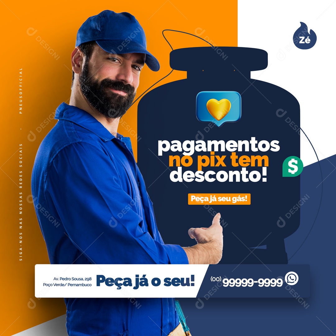 Pagamentos no Pix tem Desconto! Distribuidora de Gás de Cozinha Social Media PSD Editável