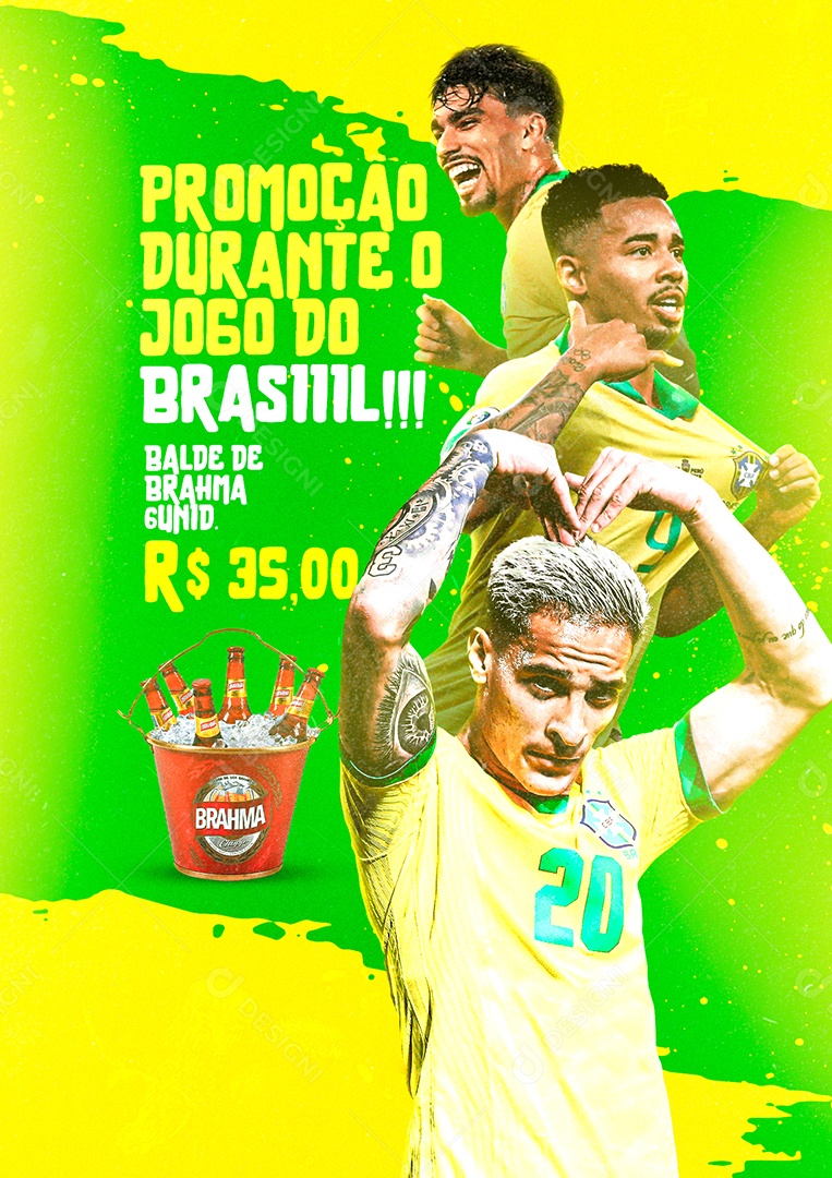 Promoção Durante o Jogo do Brasil Cervejaria Copa do Mundo Social Media PSD Editável