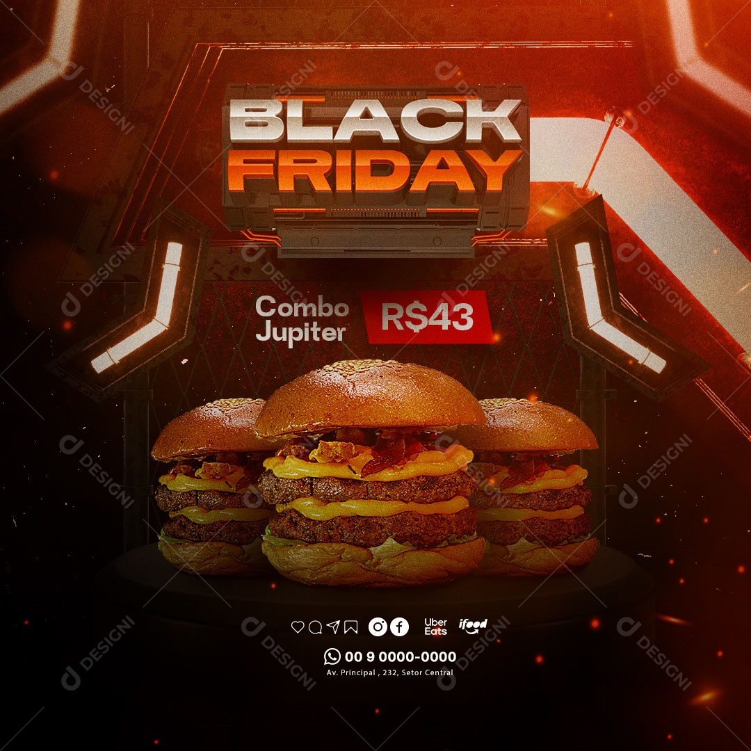 Combo Júpiter Black Friday Hamburgueria Social Media PSD Editável