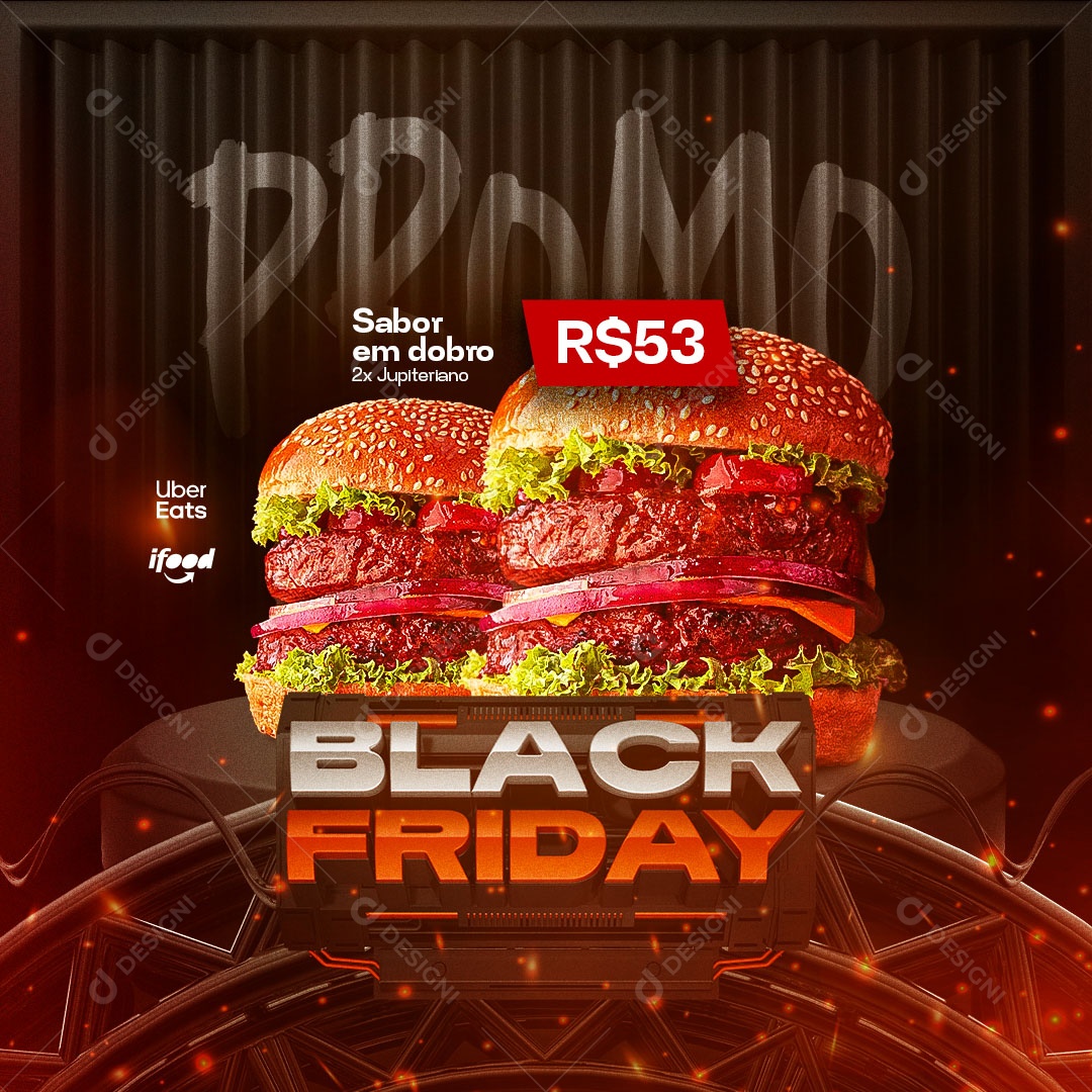 Promo Sabor em Dobro Black Friday Hamburgueria Social Media PSD Editável