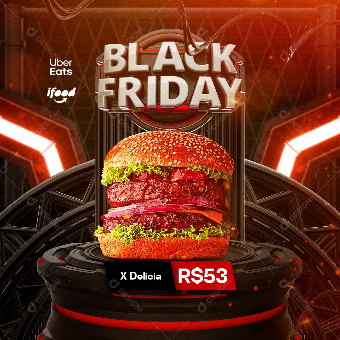 X Delicia Black Friday Hamburgueria Social Media PSD Editável