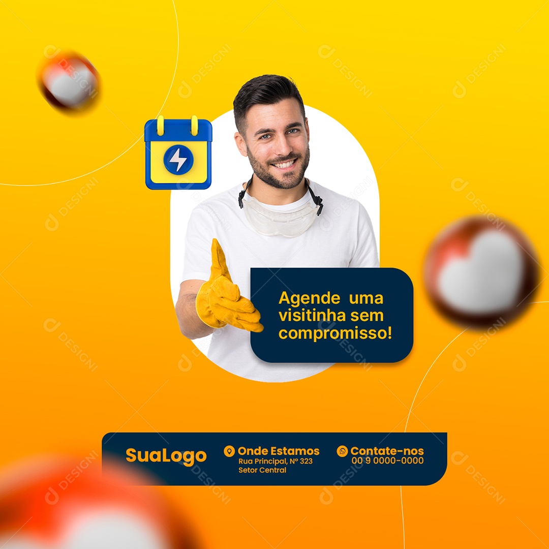 Agende uma Visitinha sem Compromisso Eletricista Social Media PSD Editável