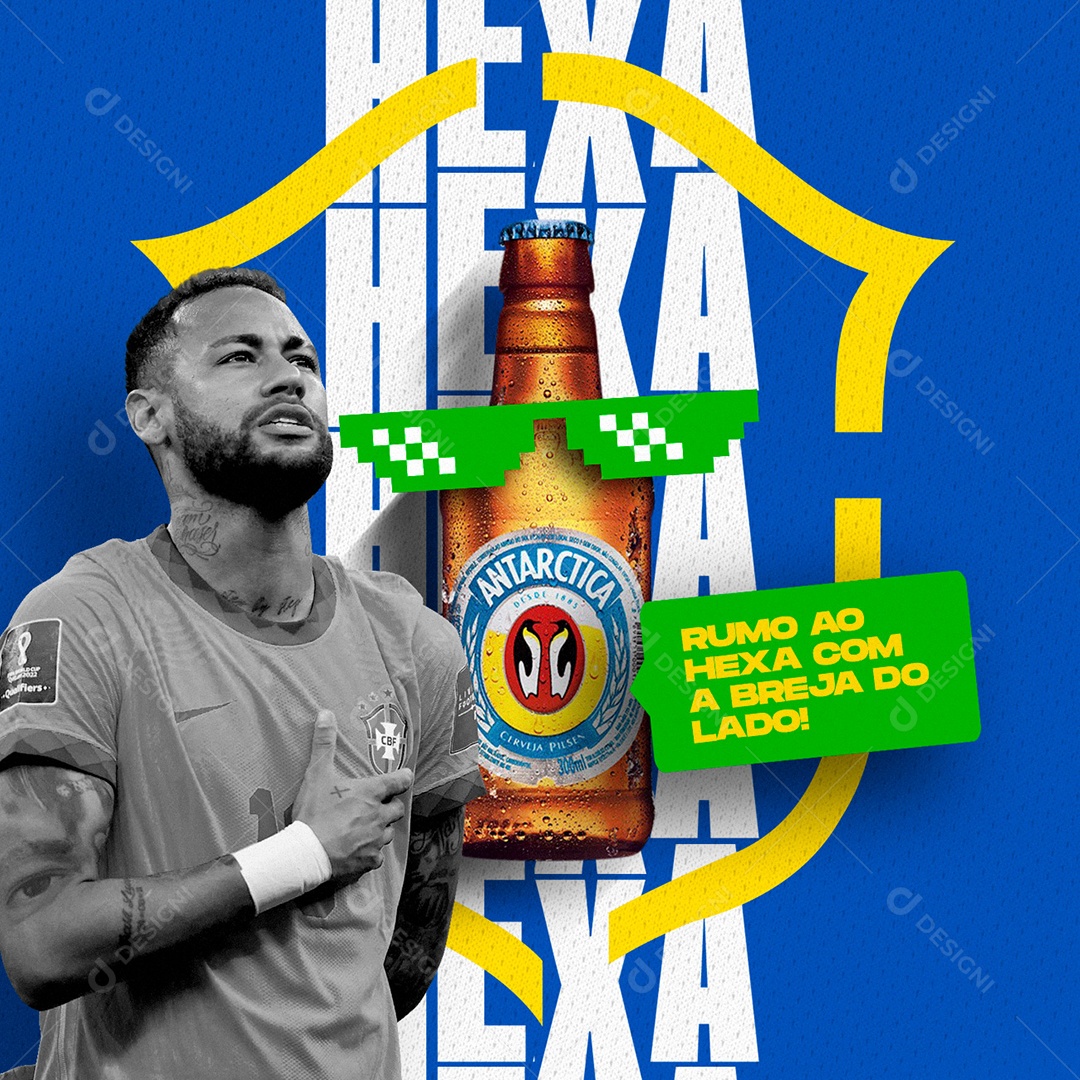 Rumo ao Hexa com a Breja Cervejaria Copa Mundo Social Media PSD Editável