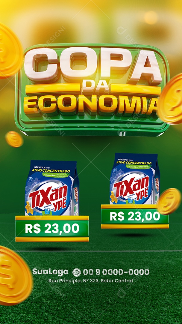 Story Encarte de Supermercado Copa da Economia Social Media PSD Editável