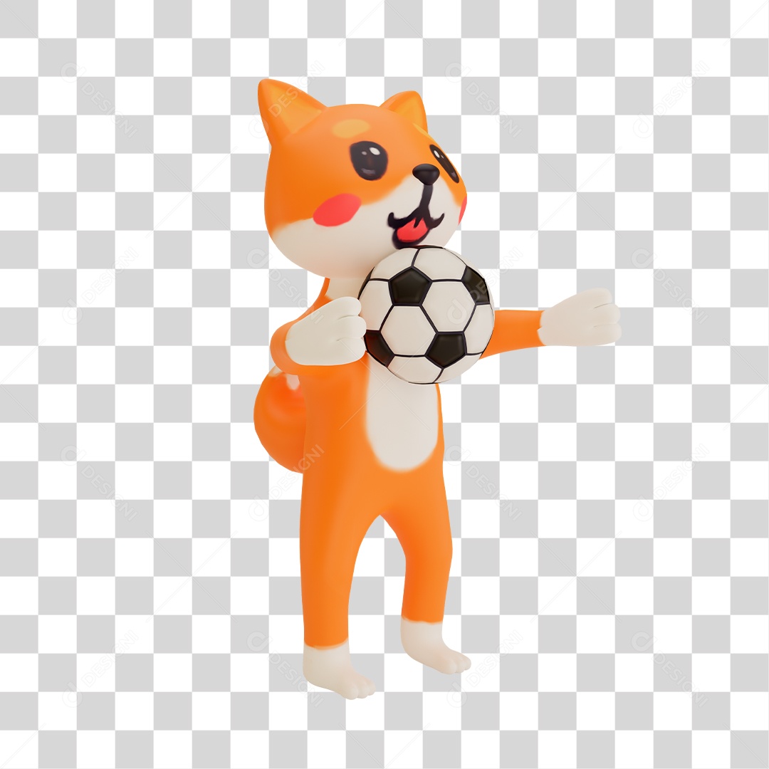 Fox with Soccer Ball Element 3D Transparent PNG