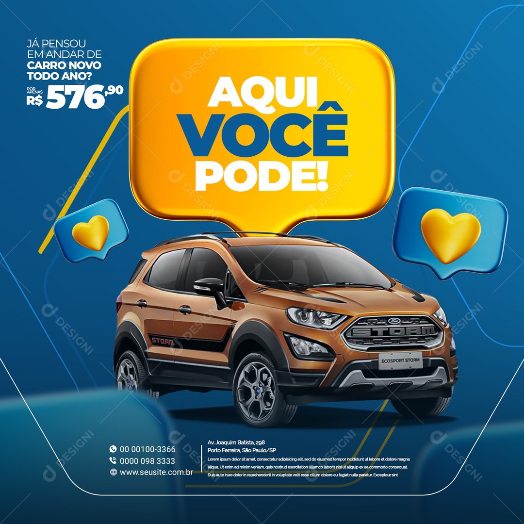 Já Pensou em Andar de Carro Novo Todo Ano? Locadora de Veículos Social Media PSD Editável