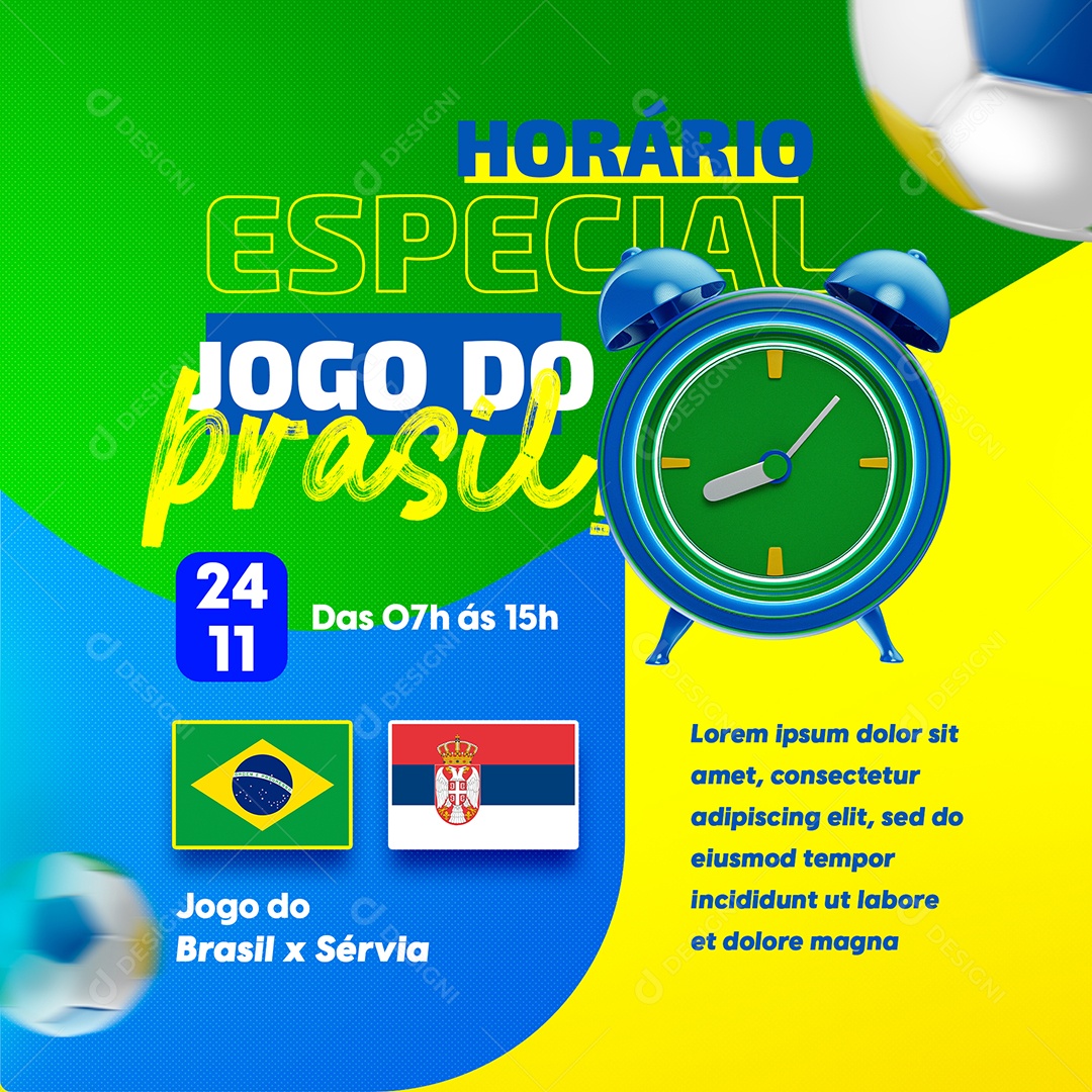 Horário Especial Jogos do Brasil Social Media PSD Editável [download] -  Designi