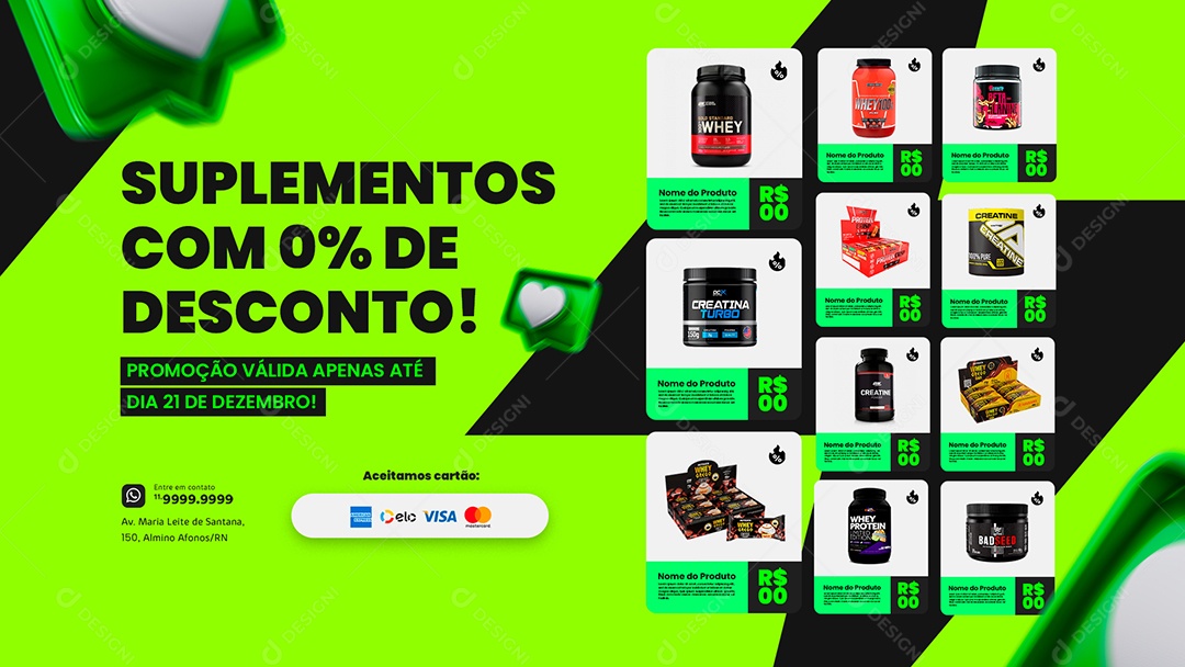 Anúncio de Mercado Suplementos com 0% de Desconto PSD Editável